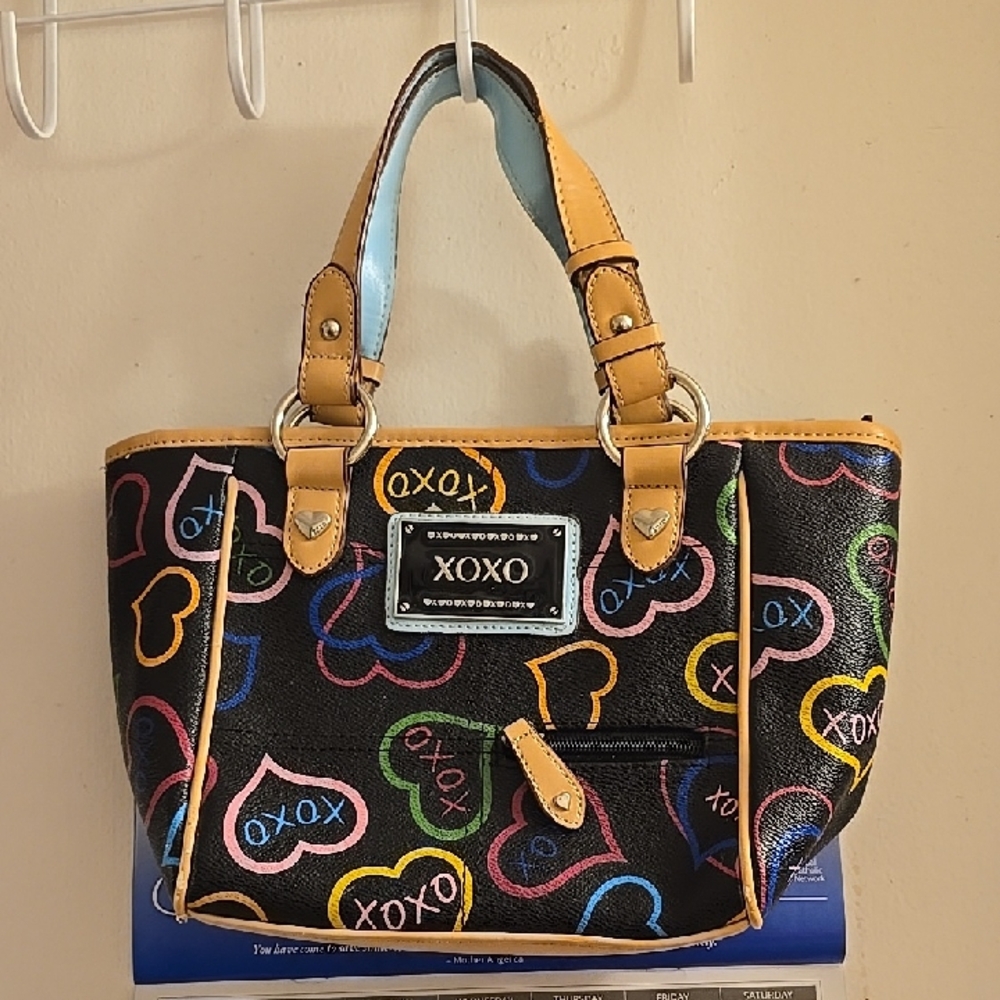 XOXO Black Bag with Colorful Heart Accents
